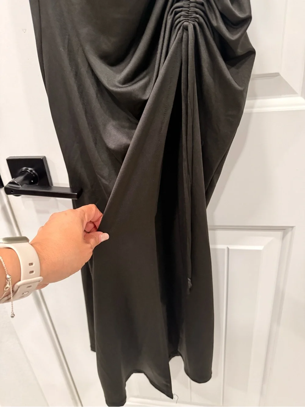 Vibe Black Satin Cowl Neck Ruched Slip Dress Size M.